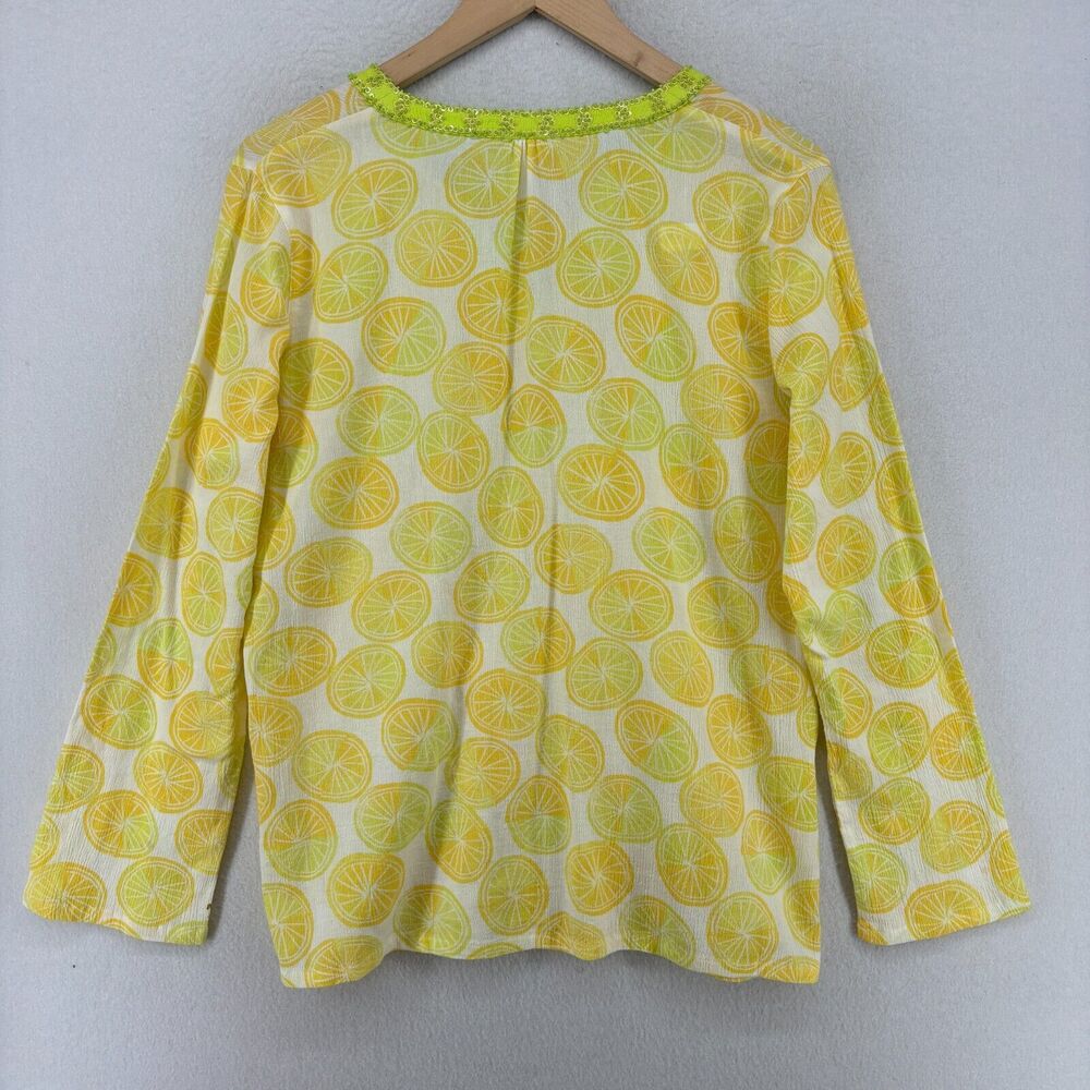 Sigrid Olsen Top S Lemon Print Crinkle Gauze V-Ne… - image 3
